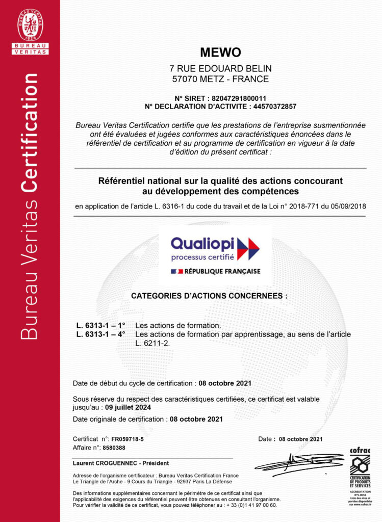 Certification Qualiopi Mewo